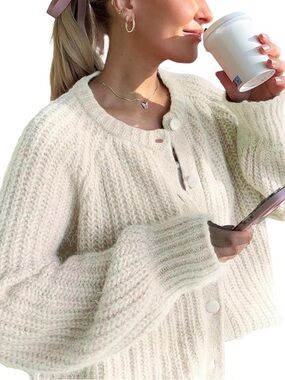 Soft Knit Cream Button-Front Sweater - Women